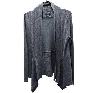 EUC LIZ CLAIBORNE CAREER OPEN FRONT DRAPED RAYON/POLY GRAY SWEATER CARDIGAN SM